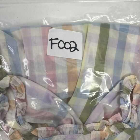 Talbots Size M Ruffle Tunic Top Rainbow Plaid Lightweight Ladder Trim Split Neck - Picture 13 of 13